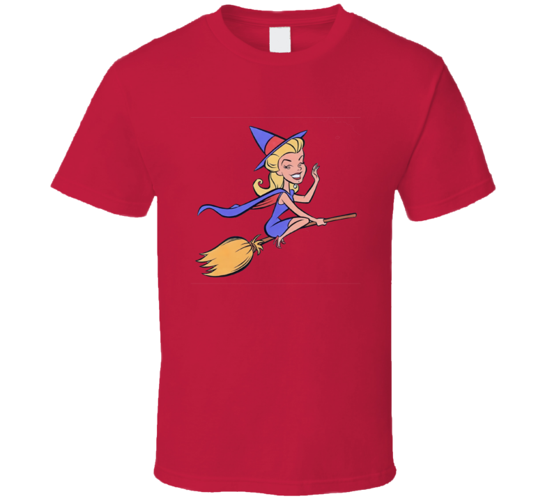 Bewitched Samantha The Witch Cartoon Opening On Broom Vintage Retro Style T-shirt And Apparel 1