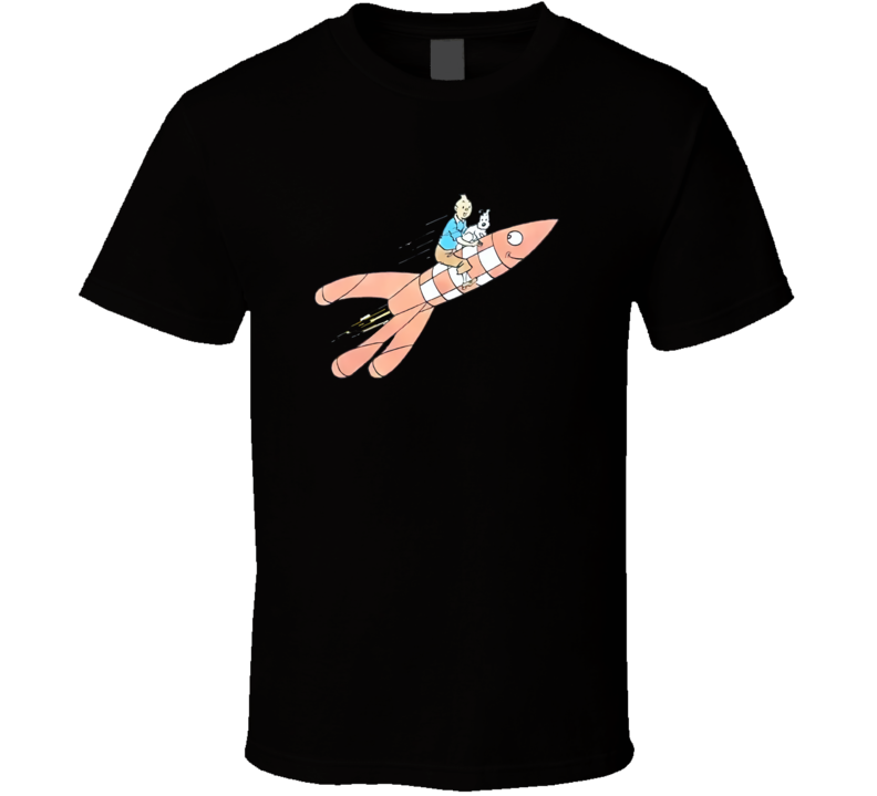 Tintin And Snowy On Rocket Vintage Retro Style T-shirt And Apparel 1